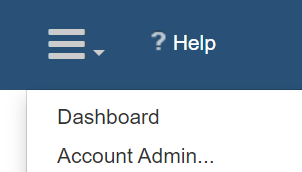 Menu button with the Dashboard and Account Admin options