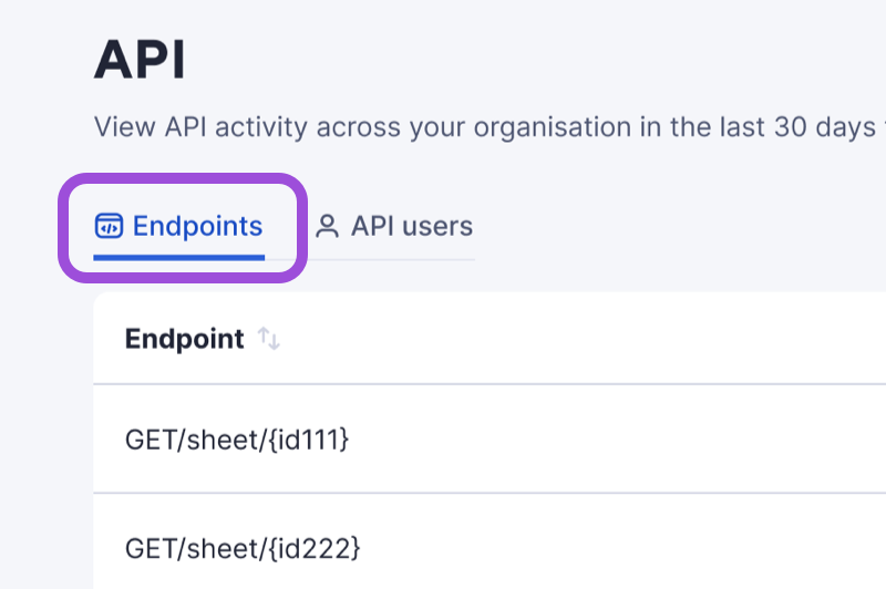 Endpoints tab in API screen.