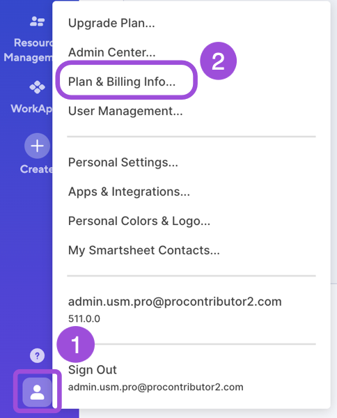 Navigate to Plan & Billing Info from your account menu