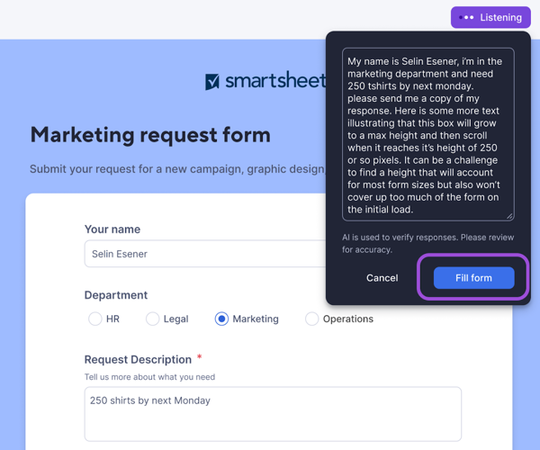 Select the Fill form button