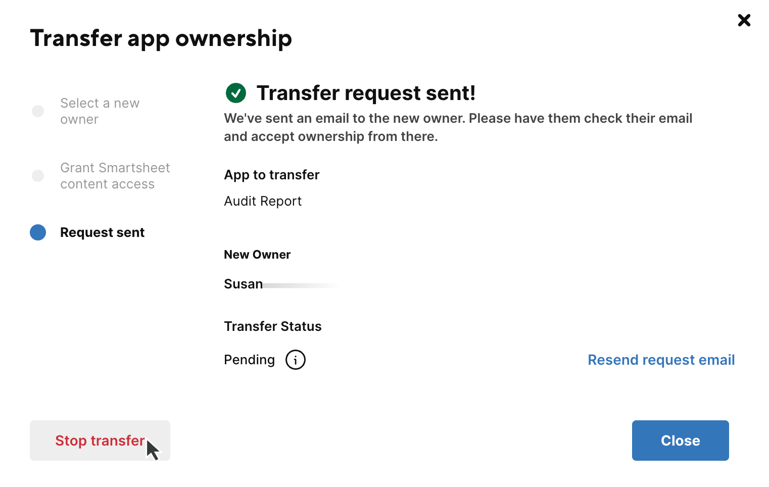 Stop transfer ownership WorkApp
