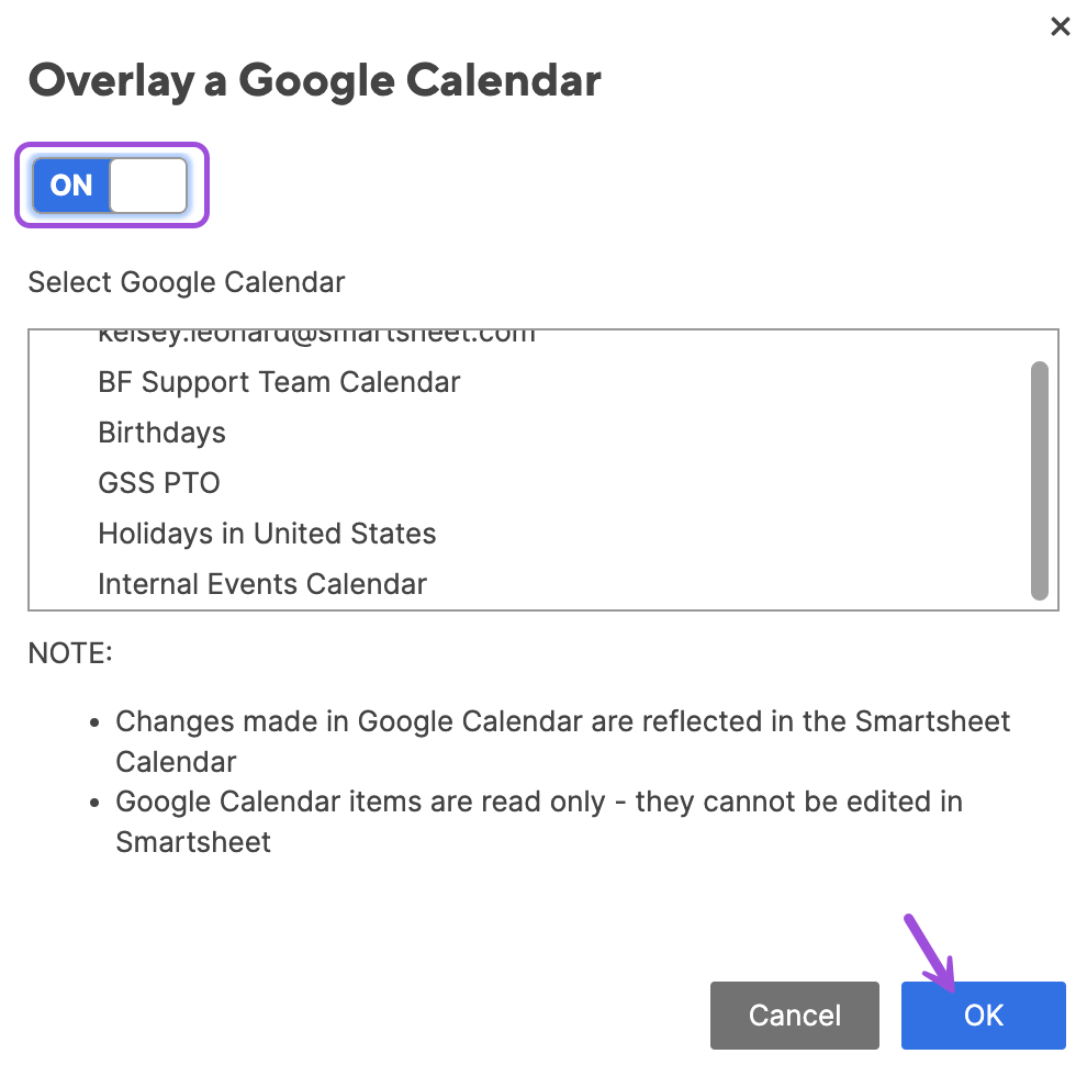 Smartsheet Calendar with Google Calendar