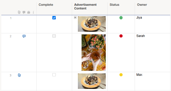 A sheet in grid view with images in the cells