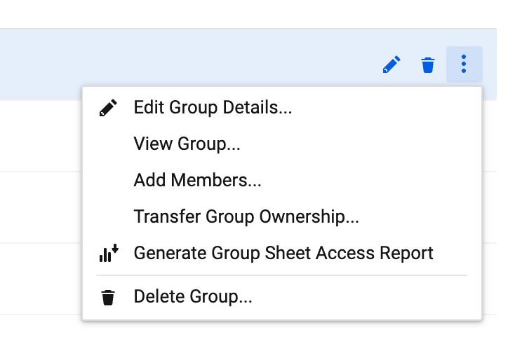 Group management menu expanded