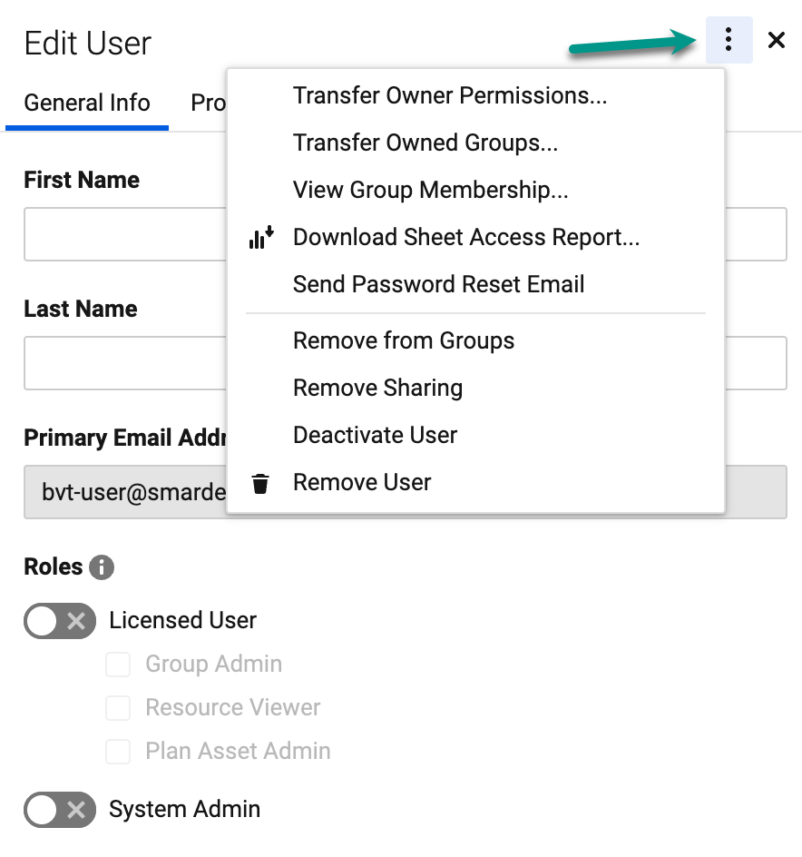 Additional actions for users in User Management