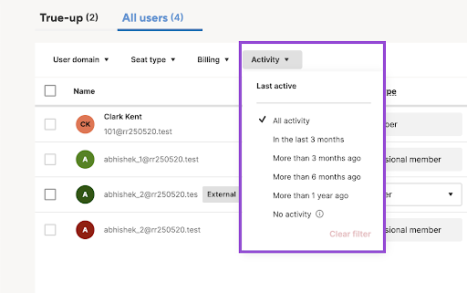 Last activity filter