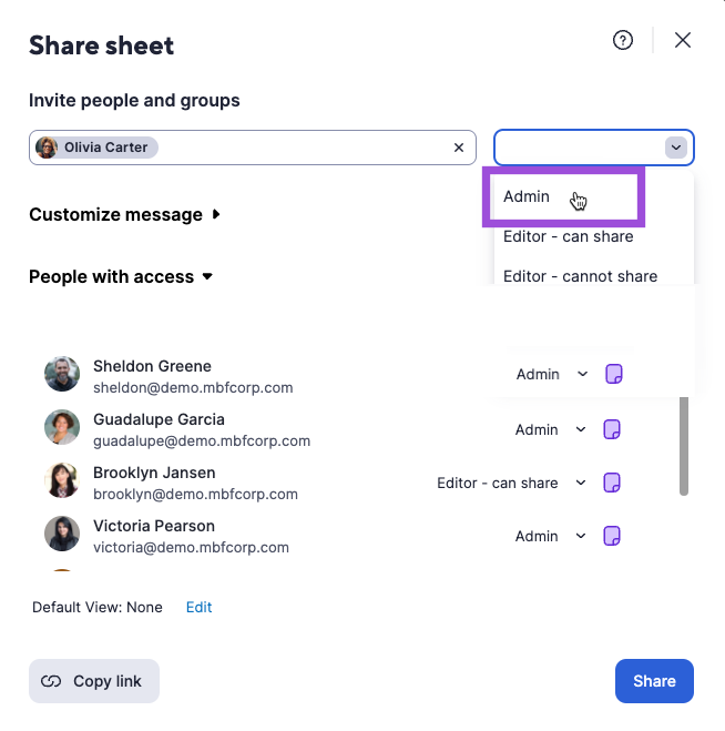 share sheet admin forms