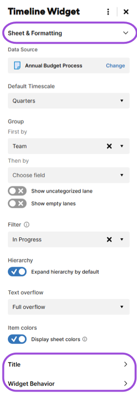 Timeline widget editor