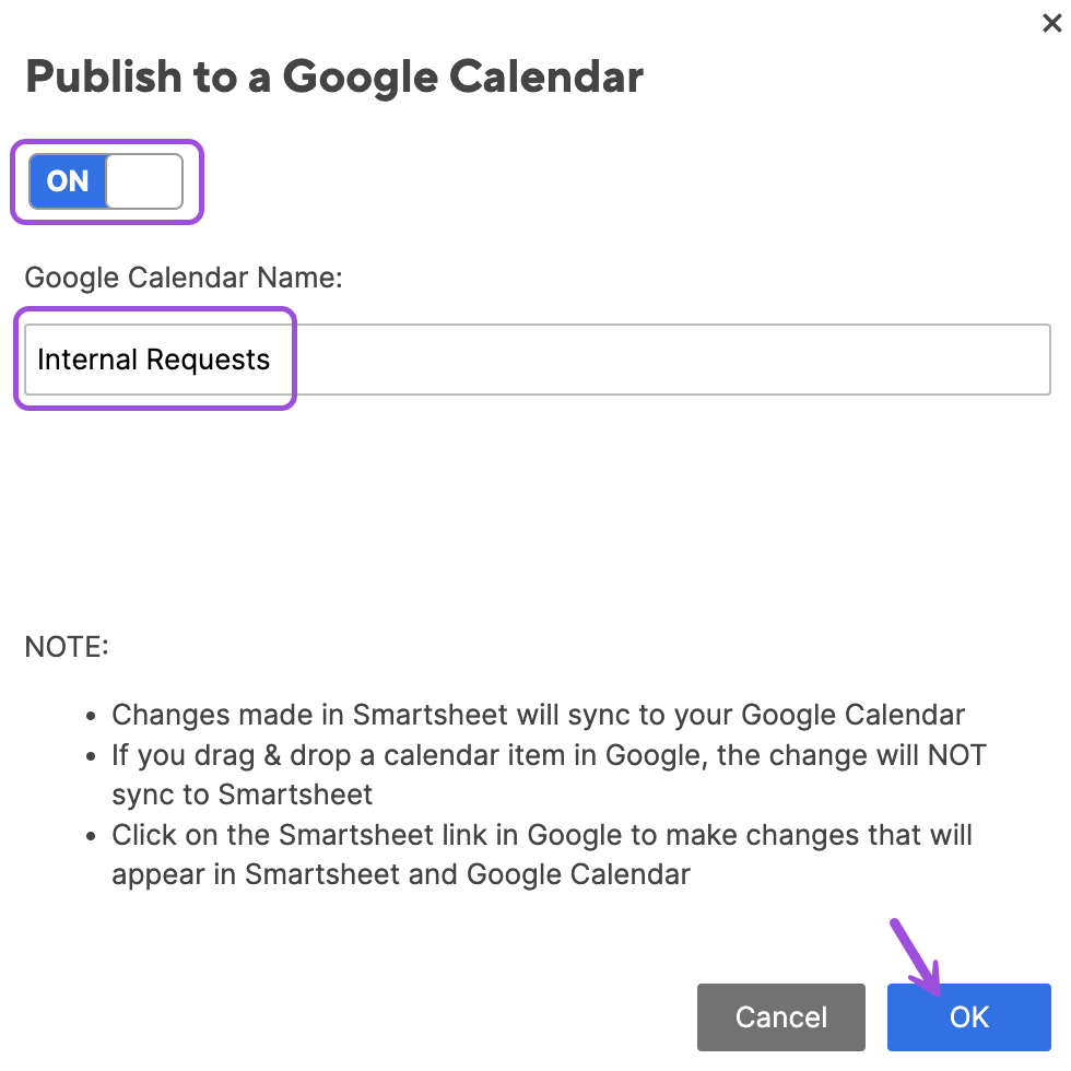 Smartsheet Calendar with Google Calendar