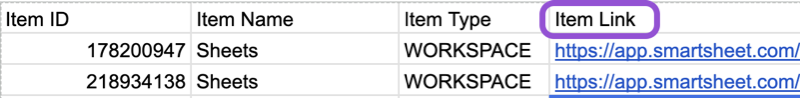 Abandoned items CSV example sheet