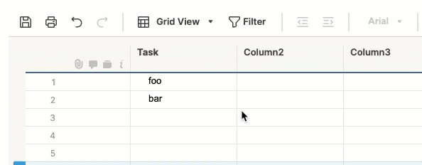 To indent a row, select selecting its first cell and click the indent button from the sheet's top bar.