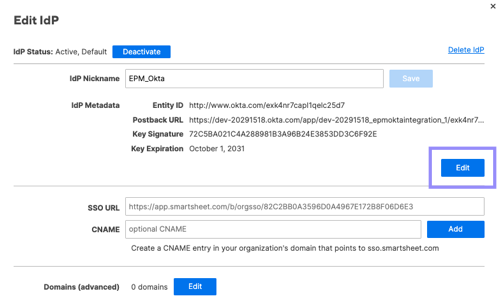 edit IdP metadata