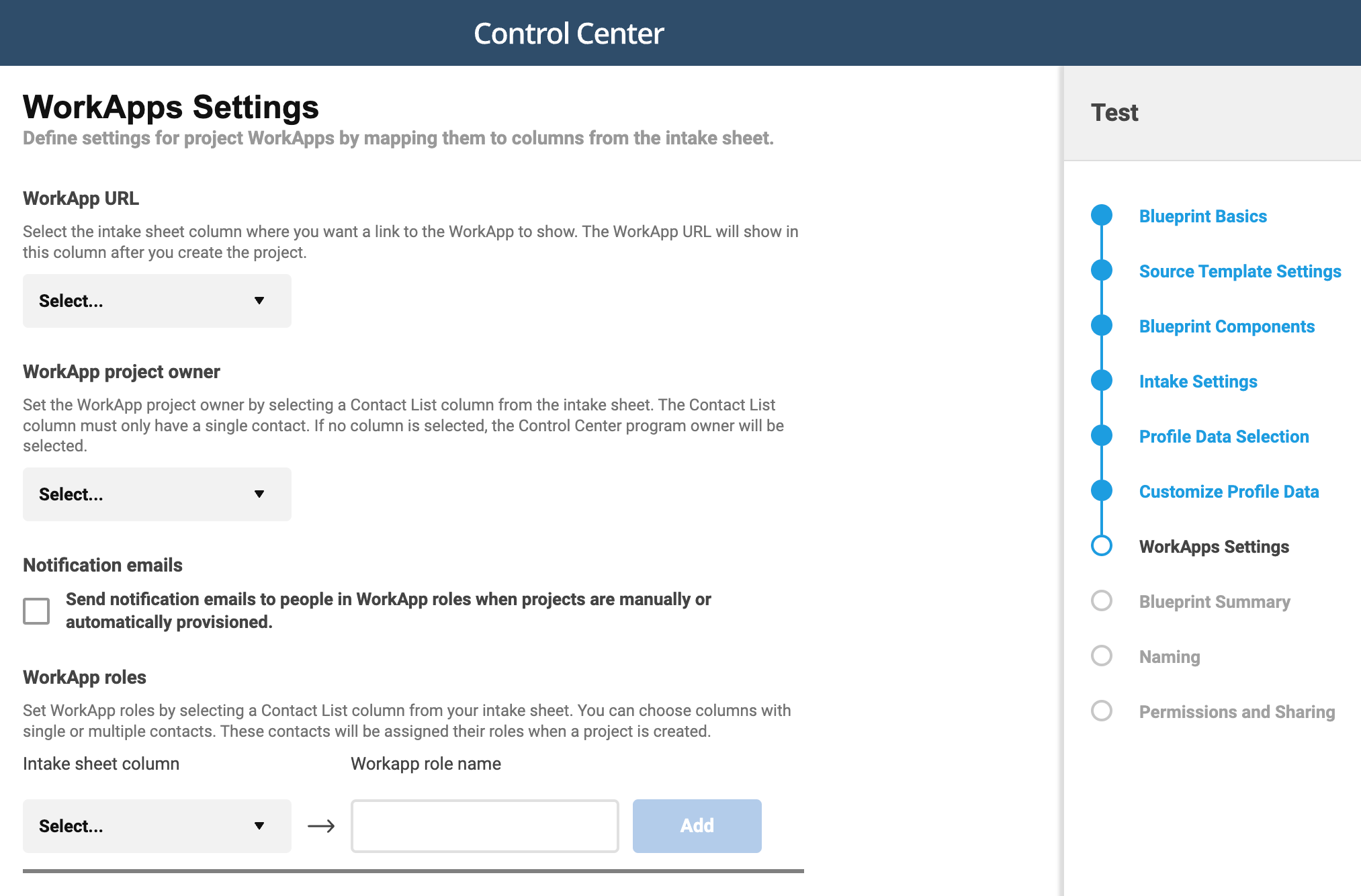 Workapps settings