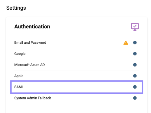 Access your SAML IdP configuration from the Admin Center homepage.