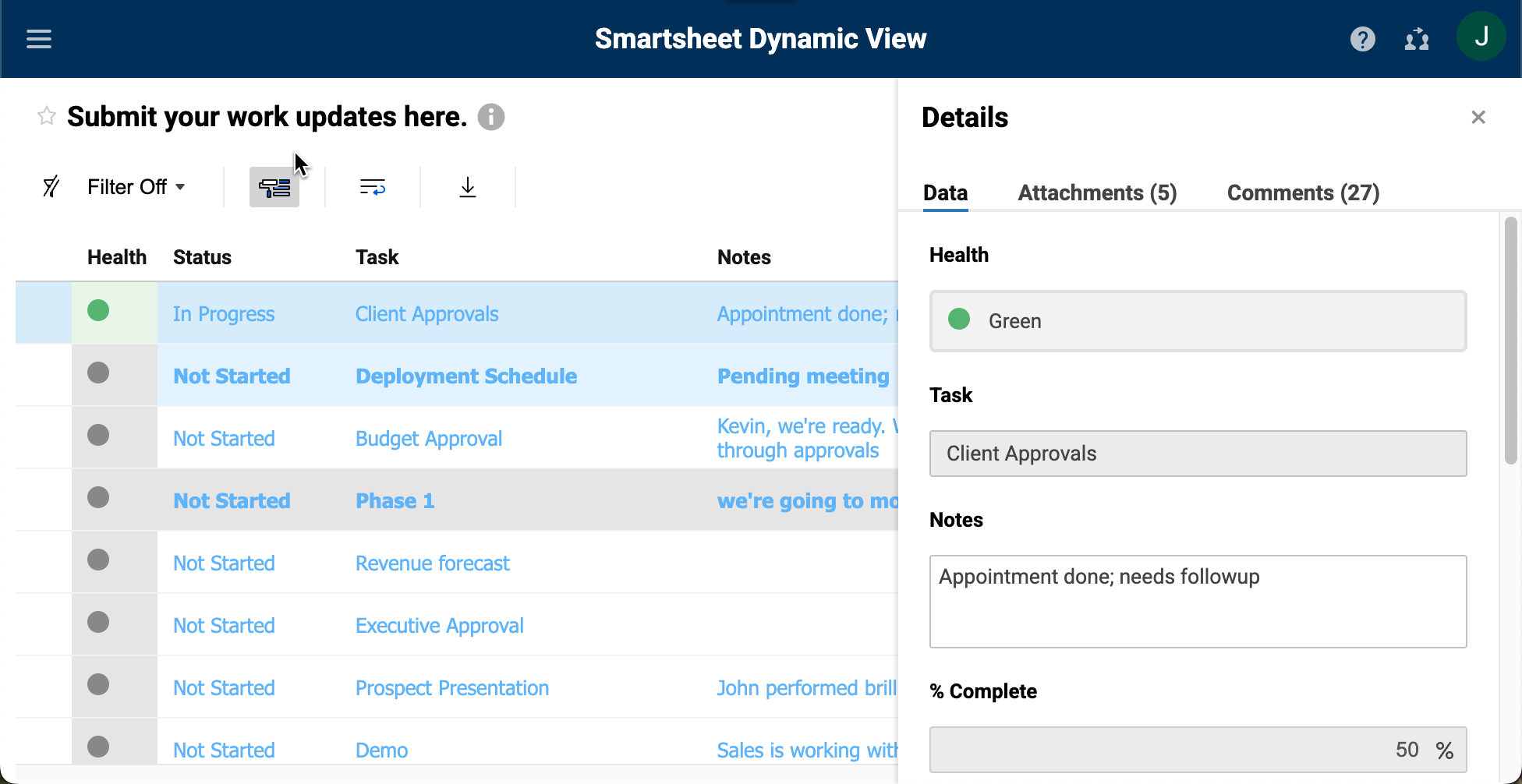 Dynamic View display and details panel