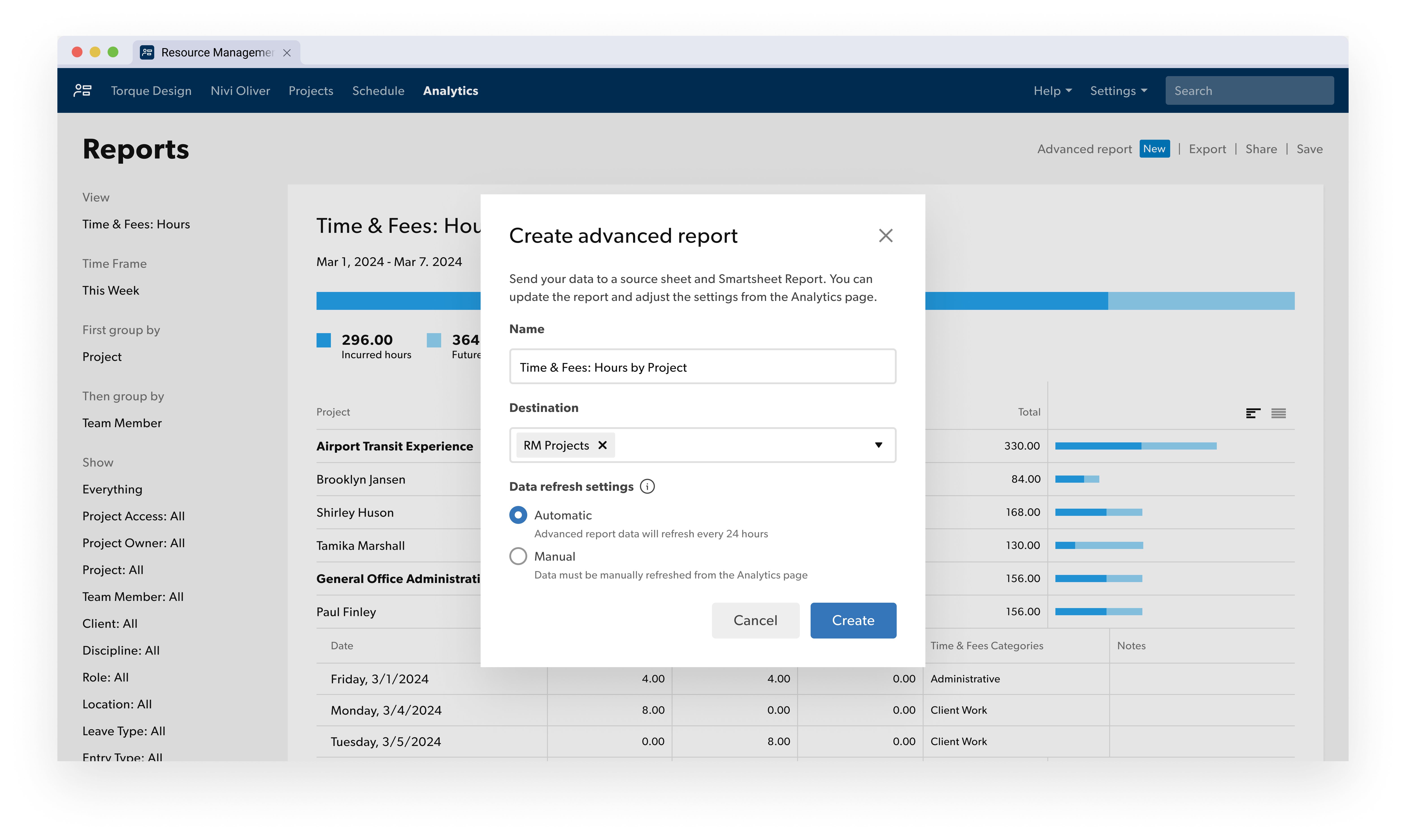 create an advanced report settings