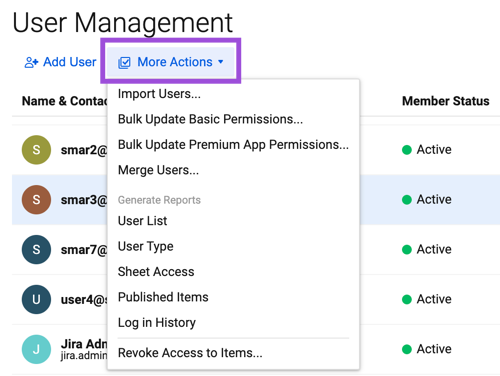 More actions in User Management