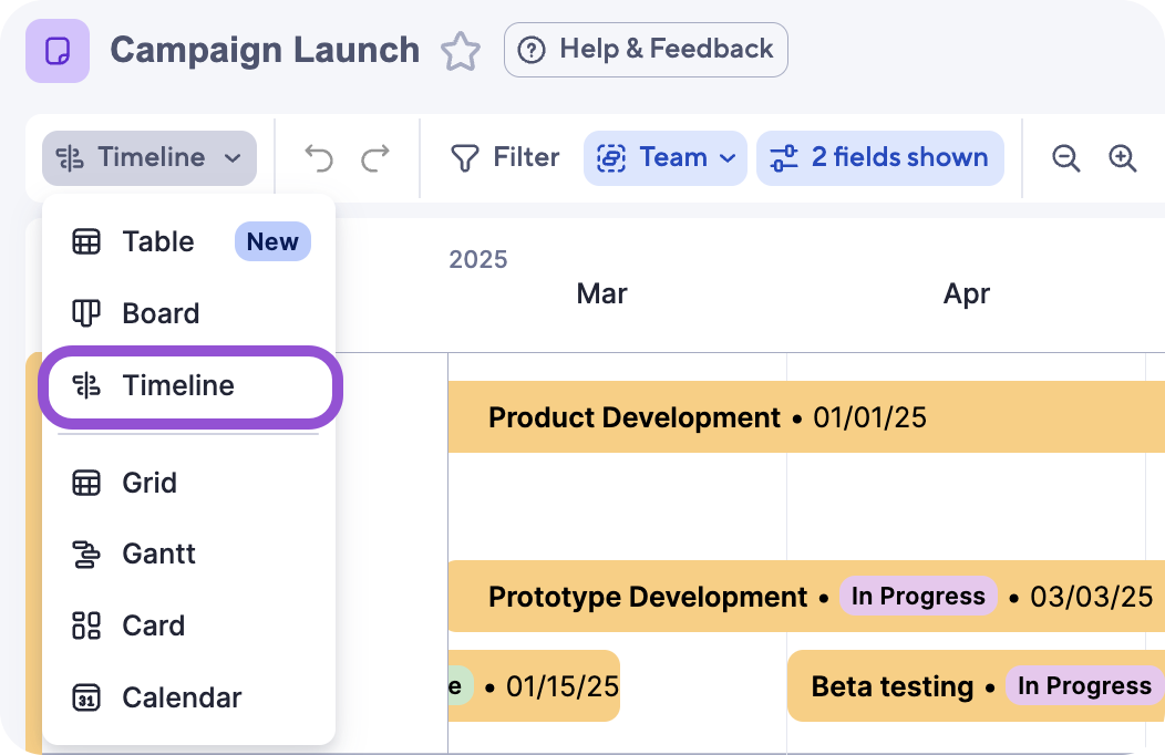 view picker for timeline view