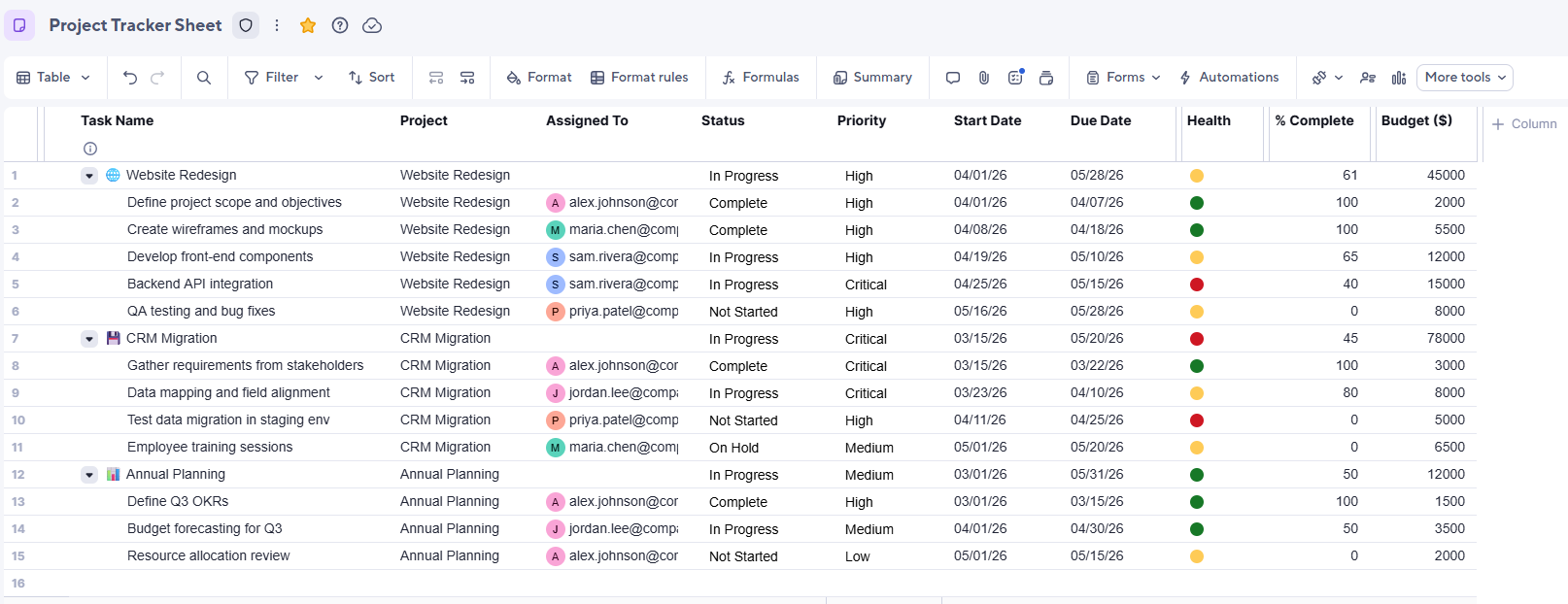 Table view sheet UI