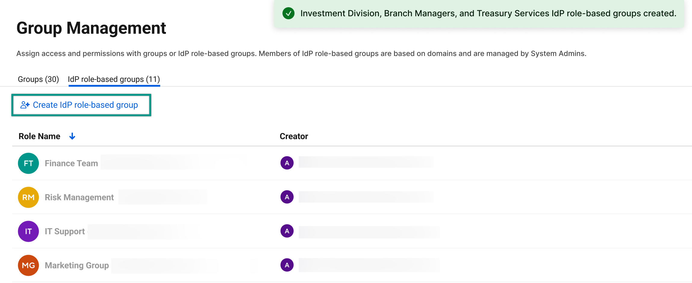 Create IdP role-based group option in Group Management page