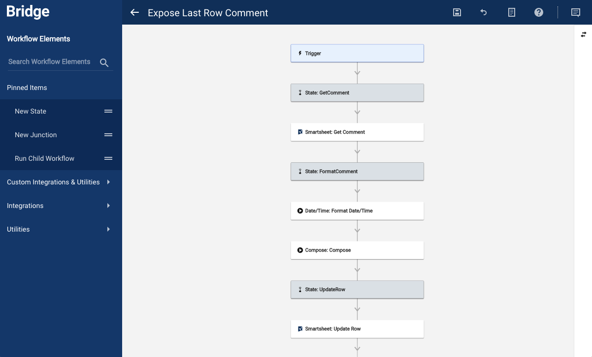 Example sheet to Expose the last comment row worfklow