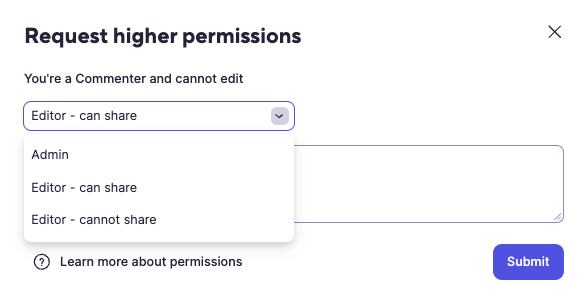 Request higher permissions modal