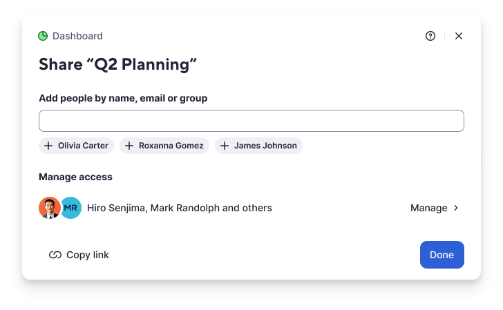 Share modal dashboard
