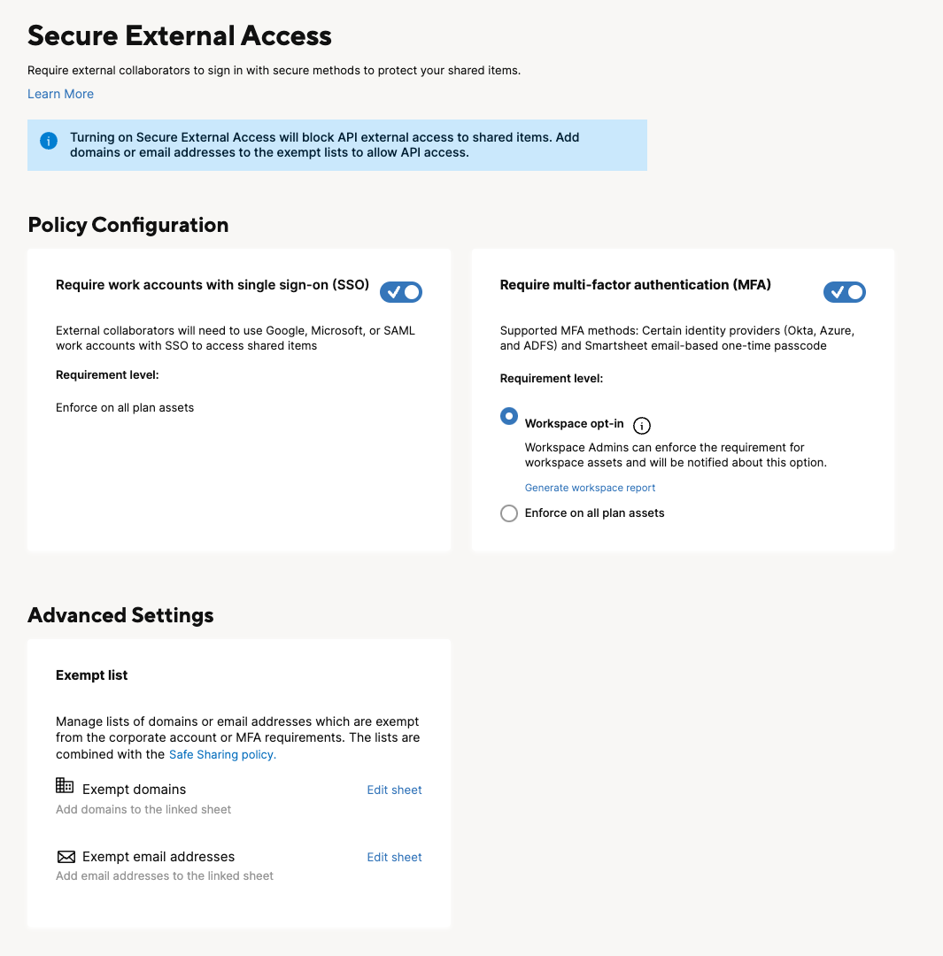 Secure External Access page