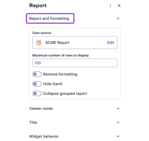Report widget panel