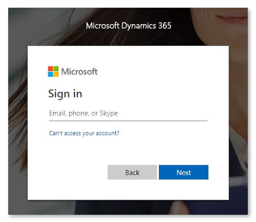 Microsoft Dynamics 365 login page