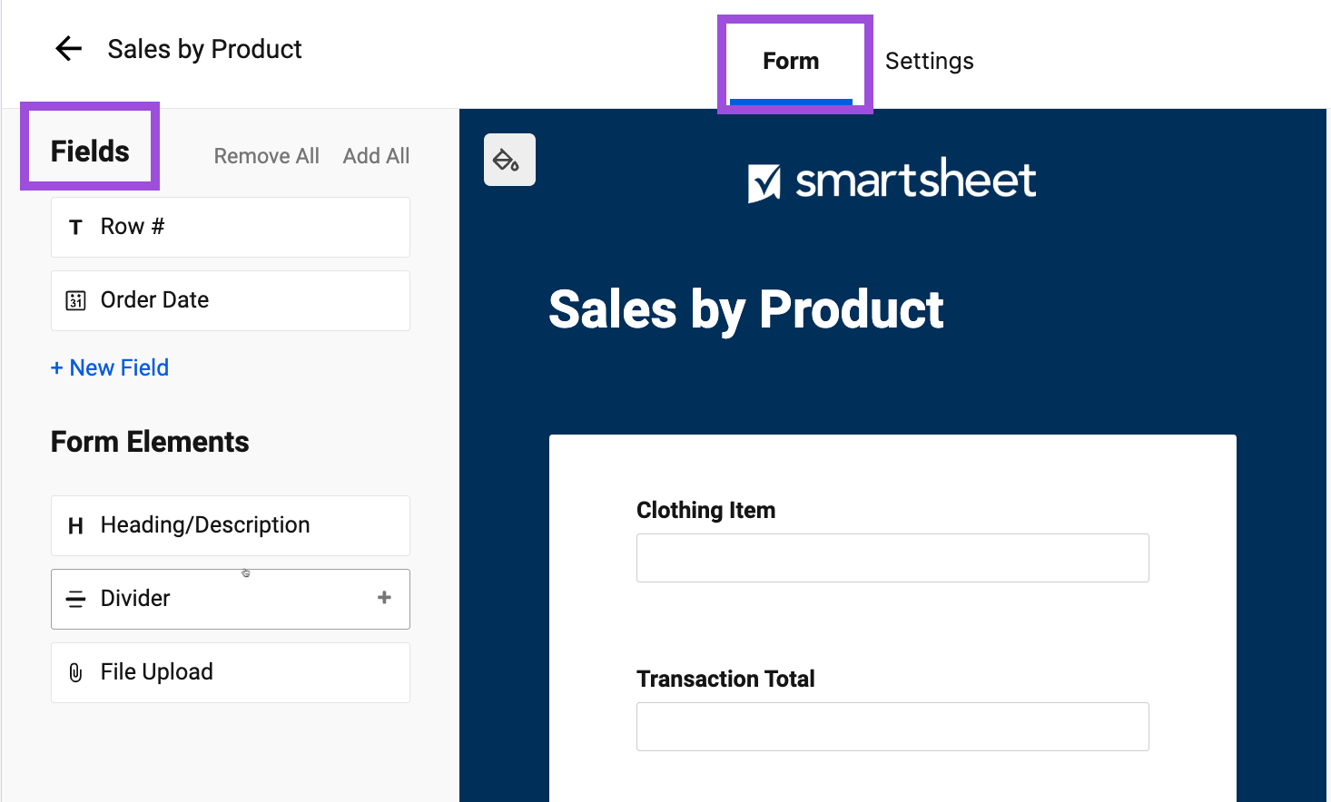 fields section form builder