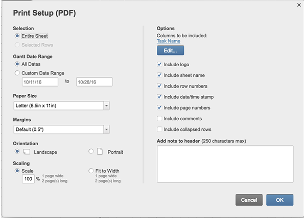 Print Setup (PDF)