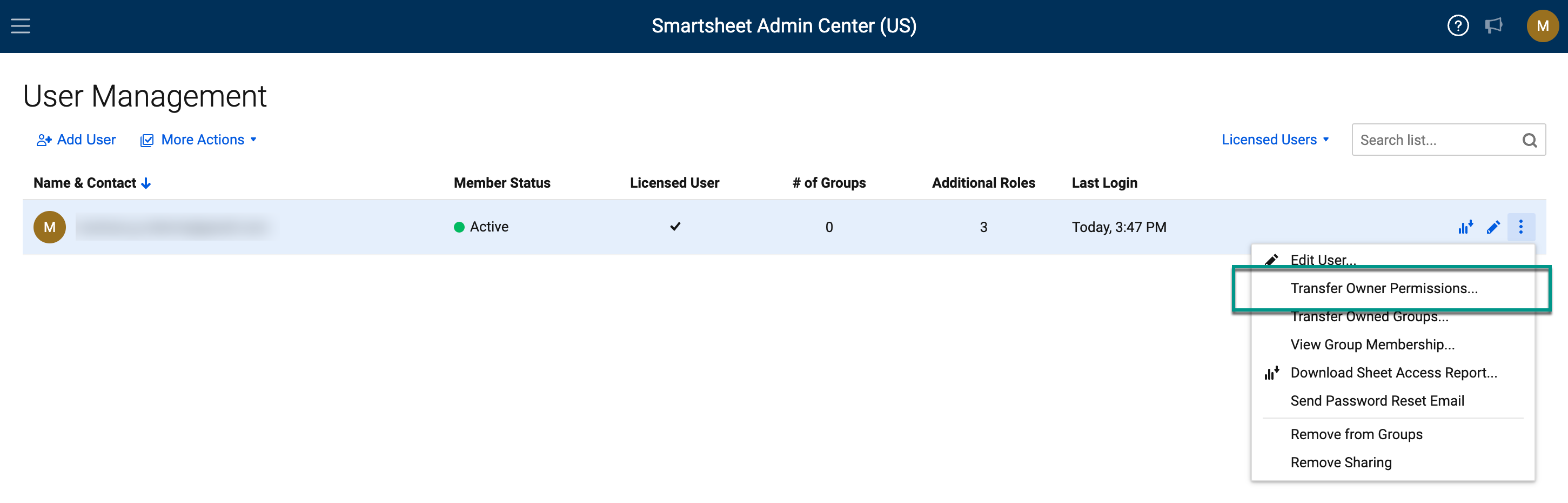 Transfer owned items to another user