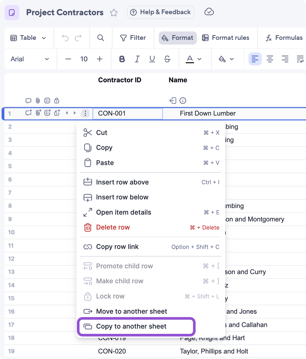 copy a row to another sheet