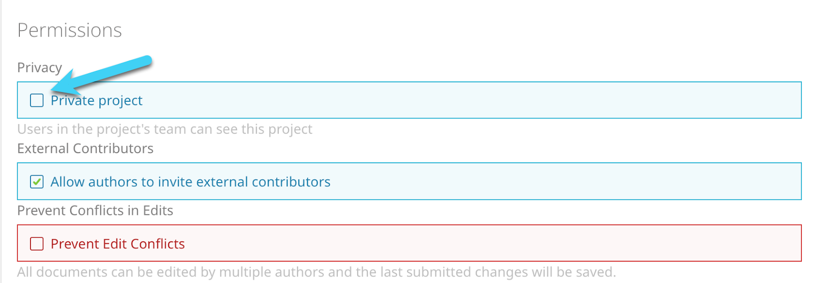 Private Project checkbox