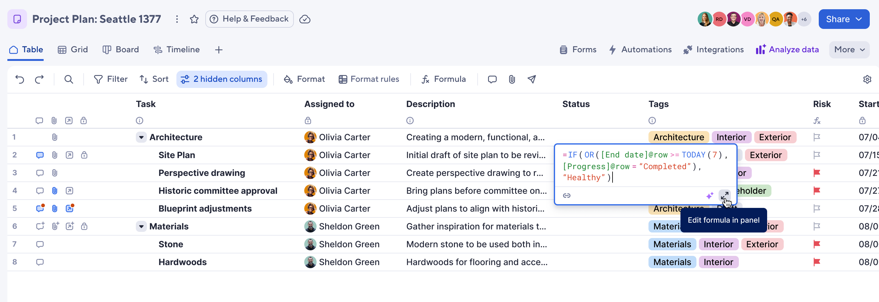 In cell formula editor