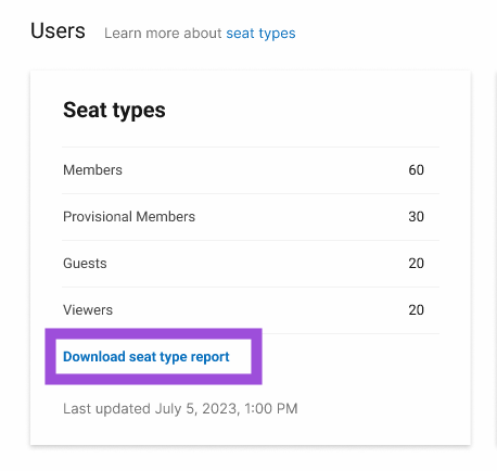 Download user type report button in Admin Center homepage