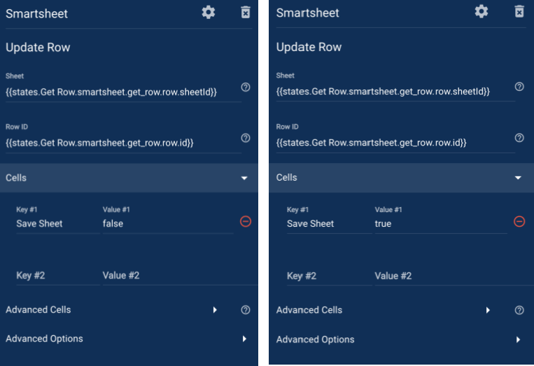 Setting Update Row modules