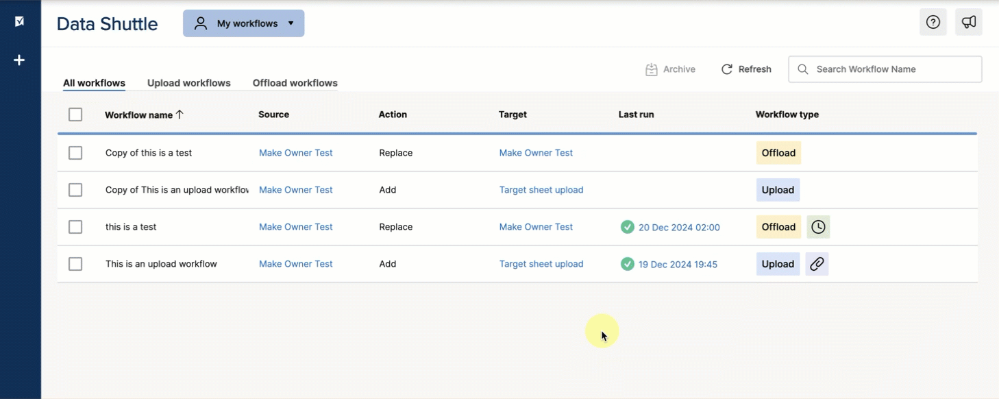 Run offload workflow manually