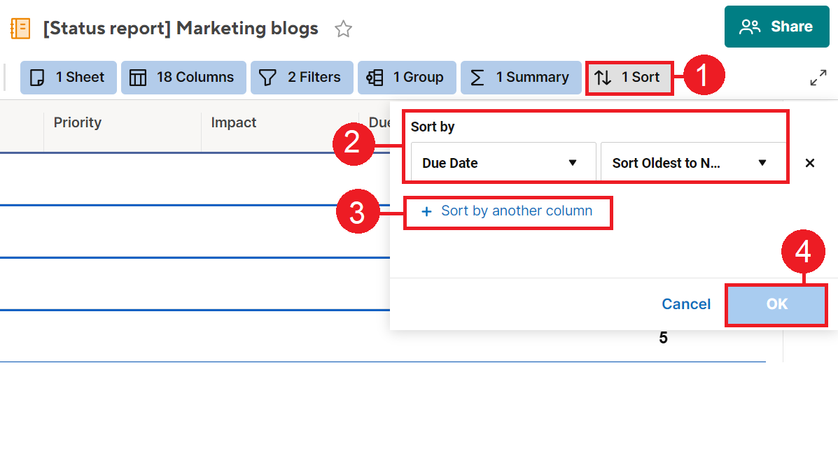 Steps to sort data in reports