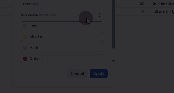 Dropdown column type copy all values functionality