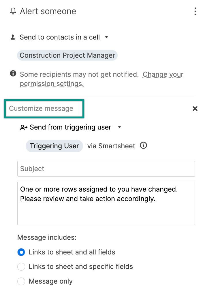 Customize a message in an automated workflow