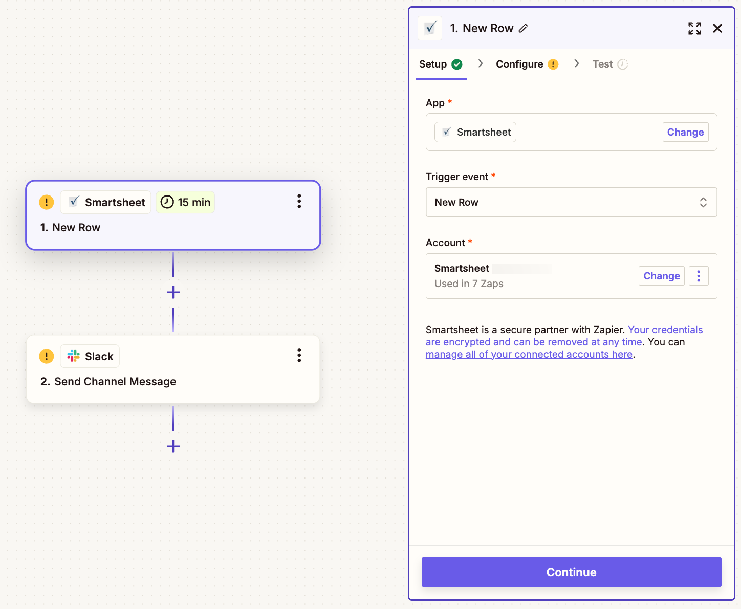 Send messages in Slack for new Smartsheet rows with Zapier