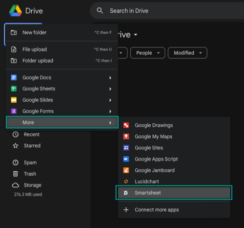 Create a new Smartsheet from Google Drive