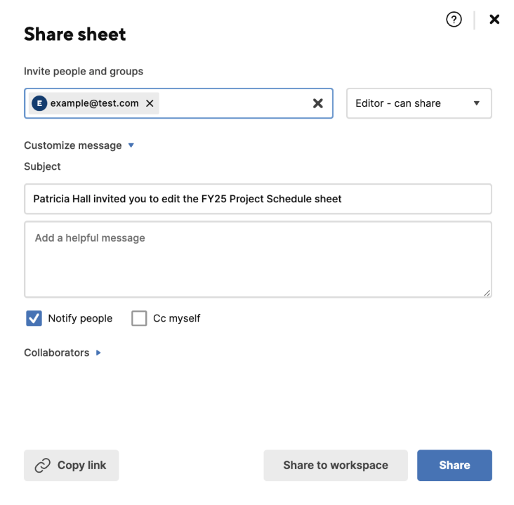 Share modal - Customize message view