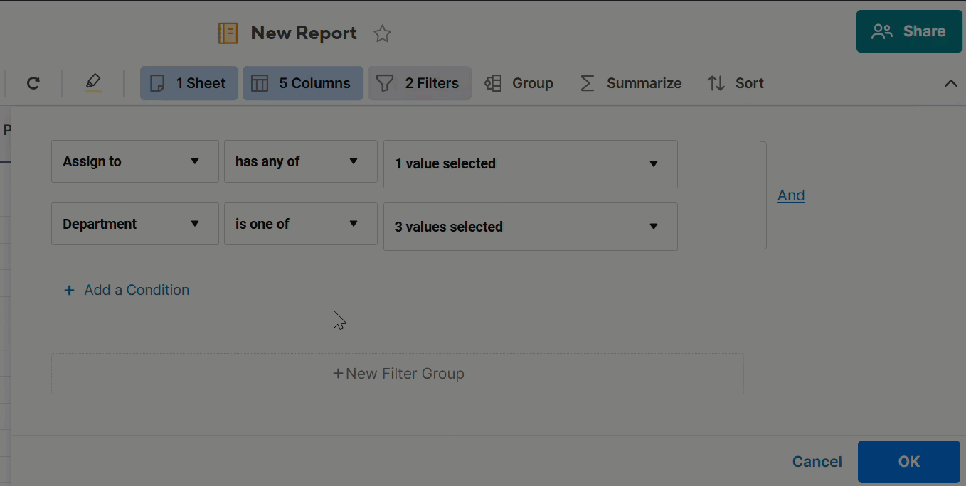 Change filter operator