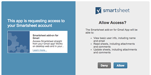Smartsheet for Gmail add-on