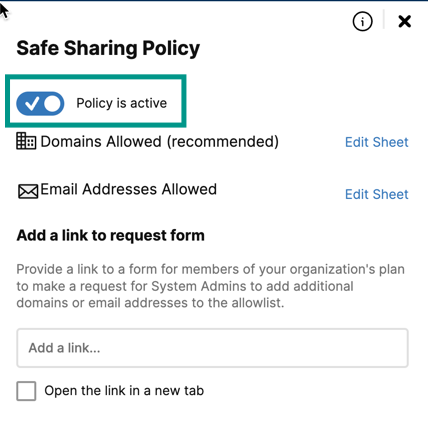 Deactivate safe sharing Admin Center