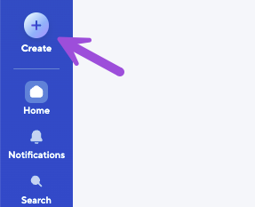 The top-left portion of the Smartsheet left navigation bar, with an arrow pointing to the Create button