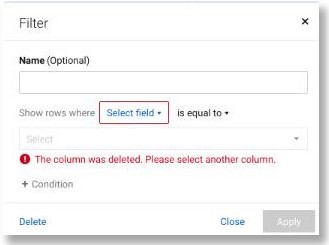 Error icon in filters